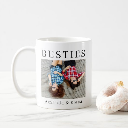 Minimalist Modern Best Friends BFF Photo Names Koffiemok (Met donut)