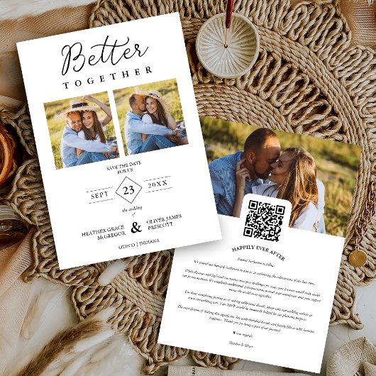 Minimalist Modern Better Together Quote 3 Photos Save The Date