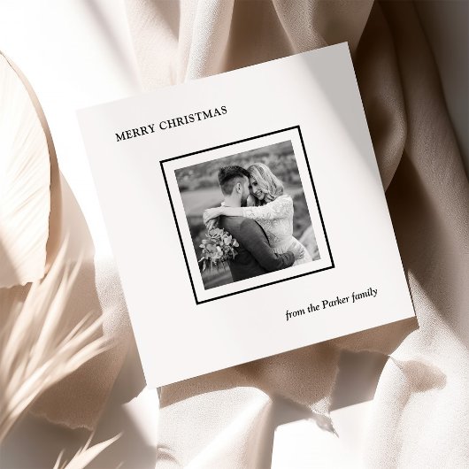 Minimalist Modern Black and White Photo Christmas Feestdagenkaart