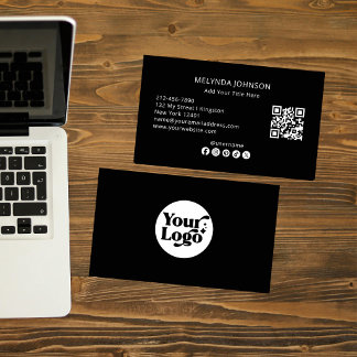 Minimalist Modern Black QR Code Social Media Visitekaartje