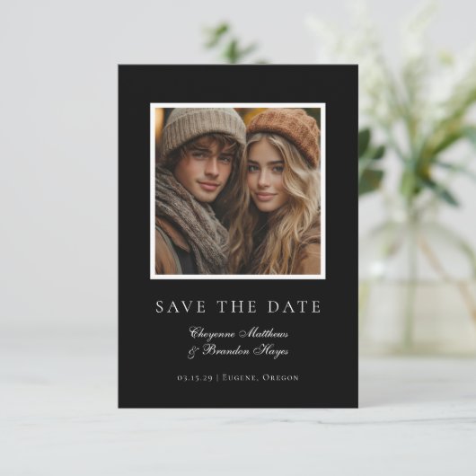 Minimalist Modern Black White Elegant Photo  Save The Date (Staand voorkant)