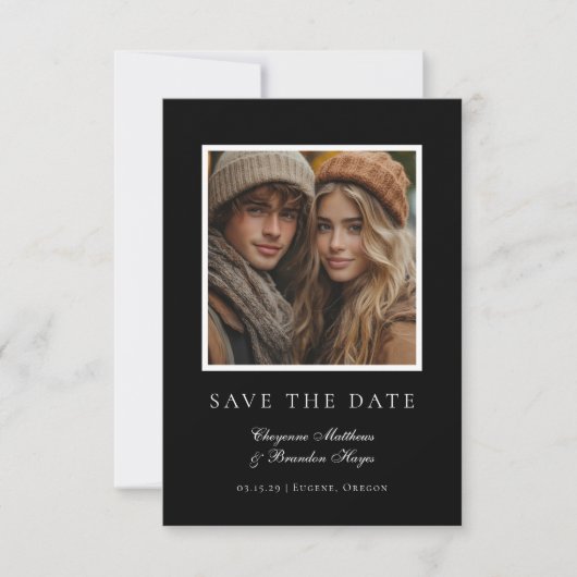 Minimalist Modern Black White Elegant Photo  Save The Date (Voorkant)
