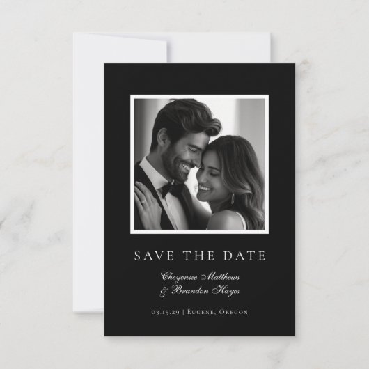 Minimalist Modern Black White Elegant Photo  Save The Date (Voorkant)