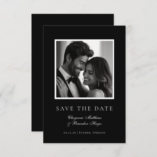 Minimalist Modern Black White Elegant Photo  Save The Date (Voorkant / Achterkant)