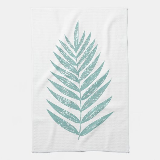 MInimalist Modern Blauwgroen blauw palmrond Theedoek (Verticaal)