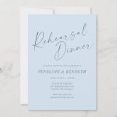 Minimalist Modern Blue Script Rehearsal Dinner Kaart (Voorkant)