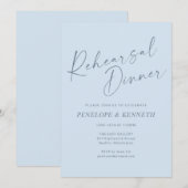 Minimalist Modern Blue Script Rehearsal Dinner Kaart (Voorkant / Achterkant)