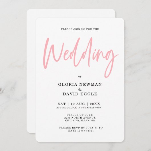 Minimalist Modern Blush Pink QR Code Wedding Kaart (Voorkant / Achterkant)