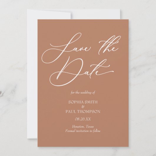 Minimalist modern Bohemian terracota Save the Date (Voorkant)