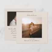 Minimalist Modern Boho Beige Square Photo Wedding Save The Date (Voorkant / Achterkant)