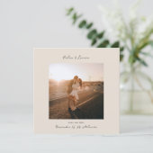 Minimalist Modern Boho Beige Square Photo Wedding Save The Date (Staand voorkant)
