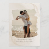 Minimalist Modern Boho Brushstroke Photos Wedding Kaart (Voorkant)