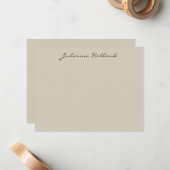 Minimalist Modern Calligraphy Neutral Beige Name Notitiekaartje (Voorkant / Achterkant in situ)