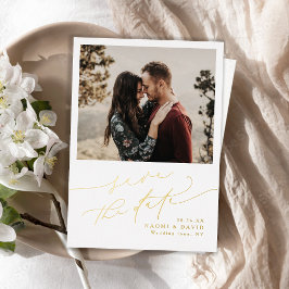 Minimalist Modern Chic Script Photo Save The Date Folie Uitnodiging