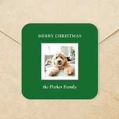 Minimalist Modern Christmas Green with Photo Vierkante Sticker
