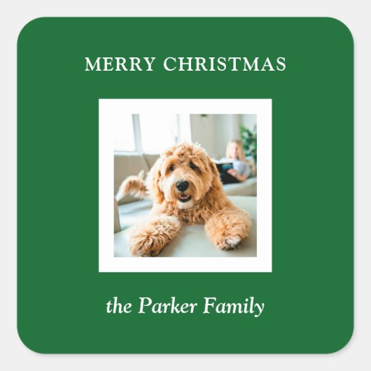 Minimalist Modern Christmas Green with Photo Vierkante Sticker (Voorkant)
