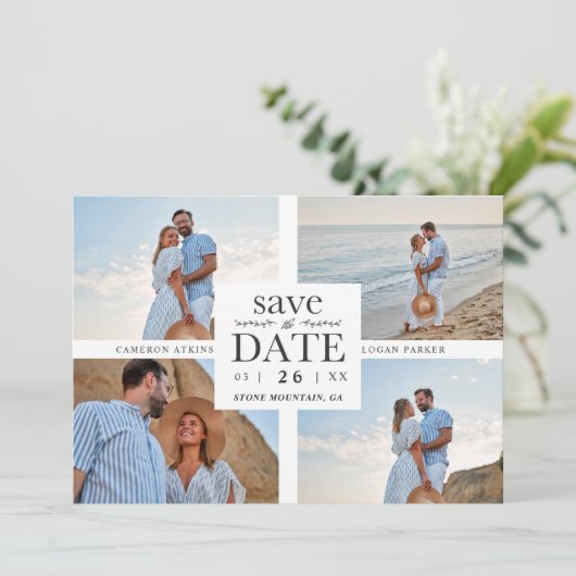 Minimalist Modern Collage 4 Custom Photos Wedding (Staand voorkant)