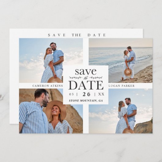 Minimalist Modern Collage 4 Custom Photos Wedding (Voorkant / Achterkant)