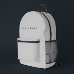 Minimalist Modern Custom Name, Text, Photo Bedrukte Rugzak<br><div class="desc">Personalized Trendy light gray backpack featuring modern custom text. Add your own photo,  illustration or any graphic design element,  or leave this elegant and minimal aesthetic. Any font,  any color,  no minimum.</div>