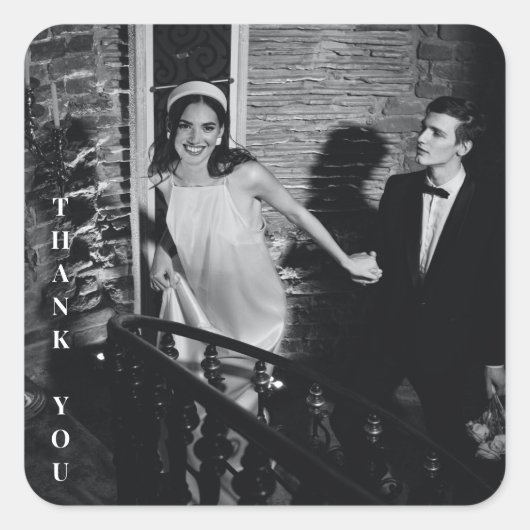 Minimalist Modern Custom Photo Wedding Thank You Vierkante Sticker (Voorkant)