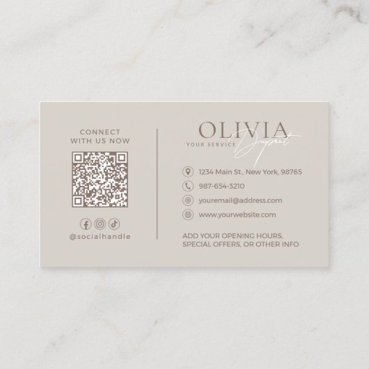 Minimalist Modern Elegant Beige Neutral Visitekaartje (Achterkant)