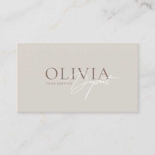 Minimalist Modern Elegant Beige Neutral Visitekaartje (Voorkant)