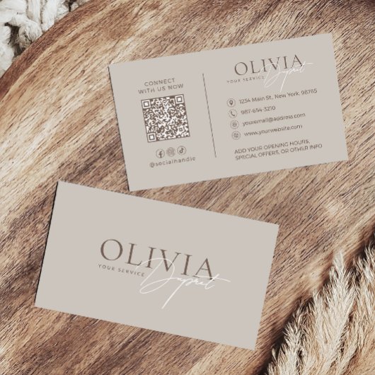Minimalist Modern Elegant Beige Neutral Visitekaartje