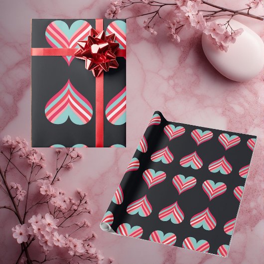 Minimalist Modern Elegant Hearts Romantic Stripes  Cadeaupapier
