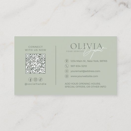 Minimalist Modern Elegant Pastel Green Visitekaartje (Achterkant)