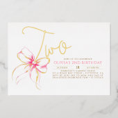 Minimalist Modern Elegant Pink Bow 2nd Birthday Folie Uitnodiging (Voorkant)