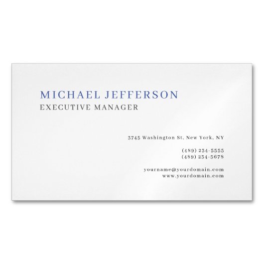 Minimalist Modern Elegant Simple Blue White Magnetisch Visitekaartje (Voorkant)