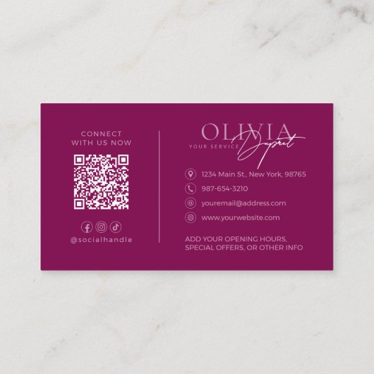 Minimalist Modern Elegant Vibrant Berry Red Visitekaartje (Achterkant)