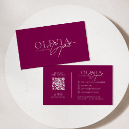 Minimalist Modern Elegant Vibrant Berry Red Visitekaartje