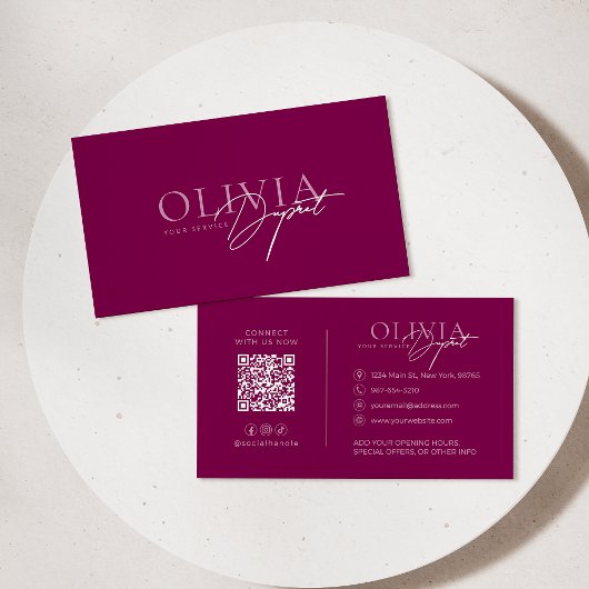 Minimalist Modern Elegant Vibrant Berry Red Visitekaartje