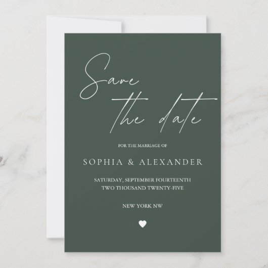 Minimalist Modern Forest Green Save the Date Kaart (Voorkant)