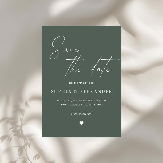 Minimalist Modern Forest Green Save the Date Kaart