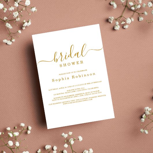Minimalist Modern Gold Calligraphy Bridal Shower Kaart