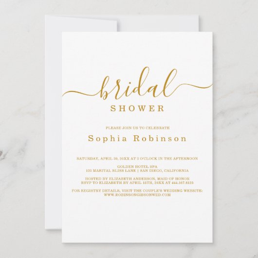 Minimalist Modern Gold Calligraphy Bridal Shower Kaart (Voorkant)
