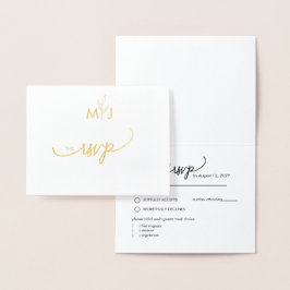 Minimalist Modern Golden Leaf RSVP Foil Card Folie Kaarten