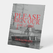 Minimalist Modern Handwritten Guest Book Sign Reclamebord Met Voetstuk (Voorkant)