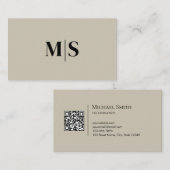 Minimalist Modern Initials QRCode Black on Beige Visitekaartje (Voorkant / Achterkant)