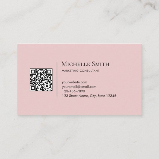 Minimalist Modern Initials QRCode Black on Pink Visitekaartje (Achterkant)