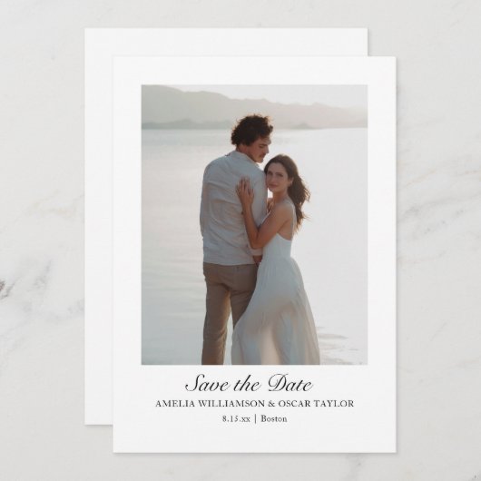 Minimalist Modern Large Photo Classic Script Save The Date (Voorkant / Achterkant)
