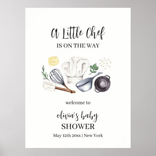 Minimalist Modern Little Chef Baby shower Welkom Poster (Voorkant)