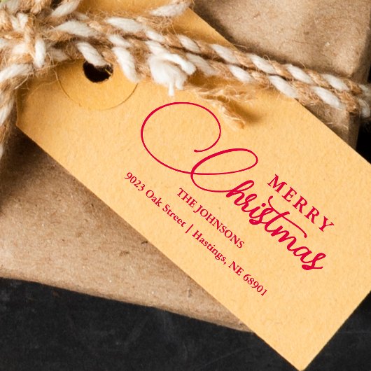 Minimalist Modern Merry Christmas Family Address Zelfinktende Stempel
