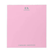 Minimalist Modern Monogram Personalized Pink Green Notitieblok (Voorkant)