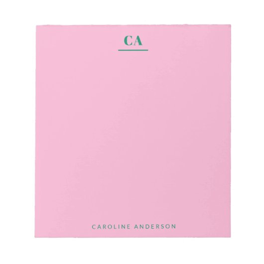 Minimalist Modern Monogram Personalized Pink Green Notitieblok (Voorkant)