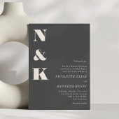 Minimalist Modern Monogram Soft Black Bold Wedding Kaart