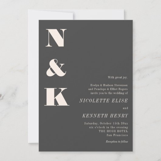 Minimalist Modern Monogram Soft Black Bold Wedding Kaart (Voorkant)