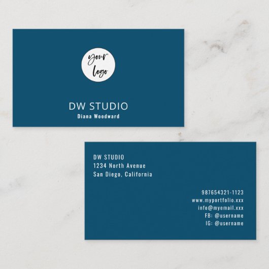 Minimalist Modern Ocean Blue Business Card Visitekaartje (Voorkant / Achterkant)